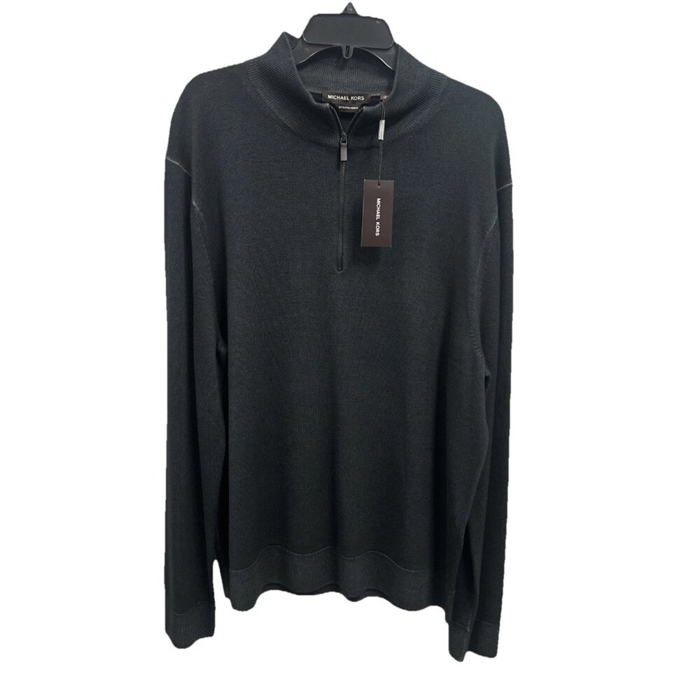 Michael Kors Men’s XXL Sweater Half Zip Washed Black 100% Extrafine Merino Wool - Picture 2 of 10